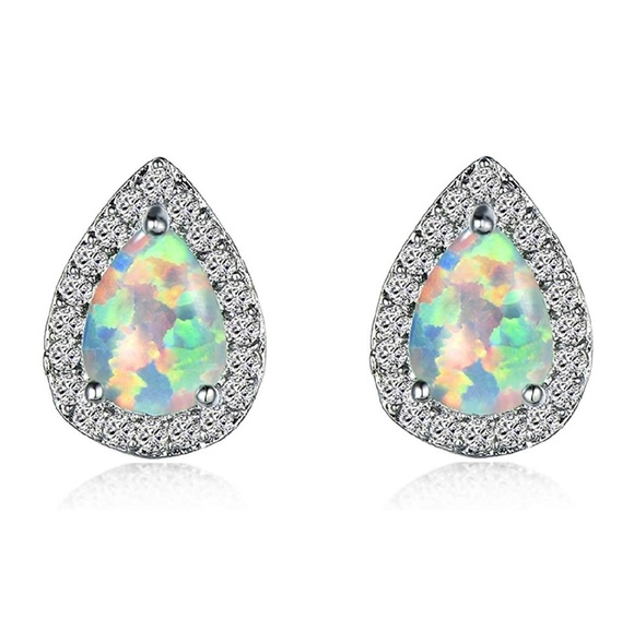 C.C. Boutique Jewelry - NWT Opal Diamond Teardrop Silver Post Stud Earring